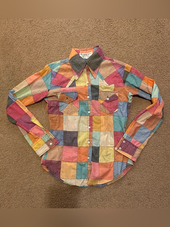 Tops - Vintage India Overseas Trading Co 1970’s Multicoloured patchwork button-up shirt